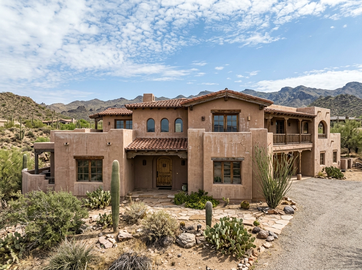 Stucco condition before renovation on a custom Cave Creek residence