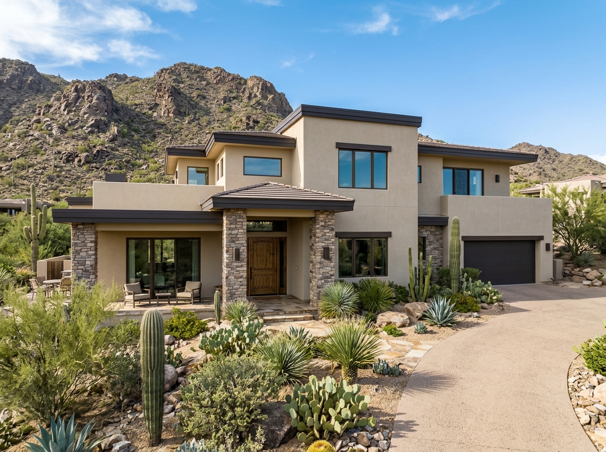 Before and after stucco crack restoration and architectural painting in Black Mountain, Cave Creek AZ