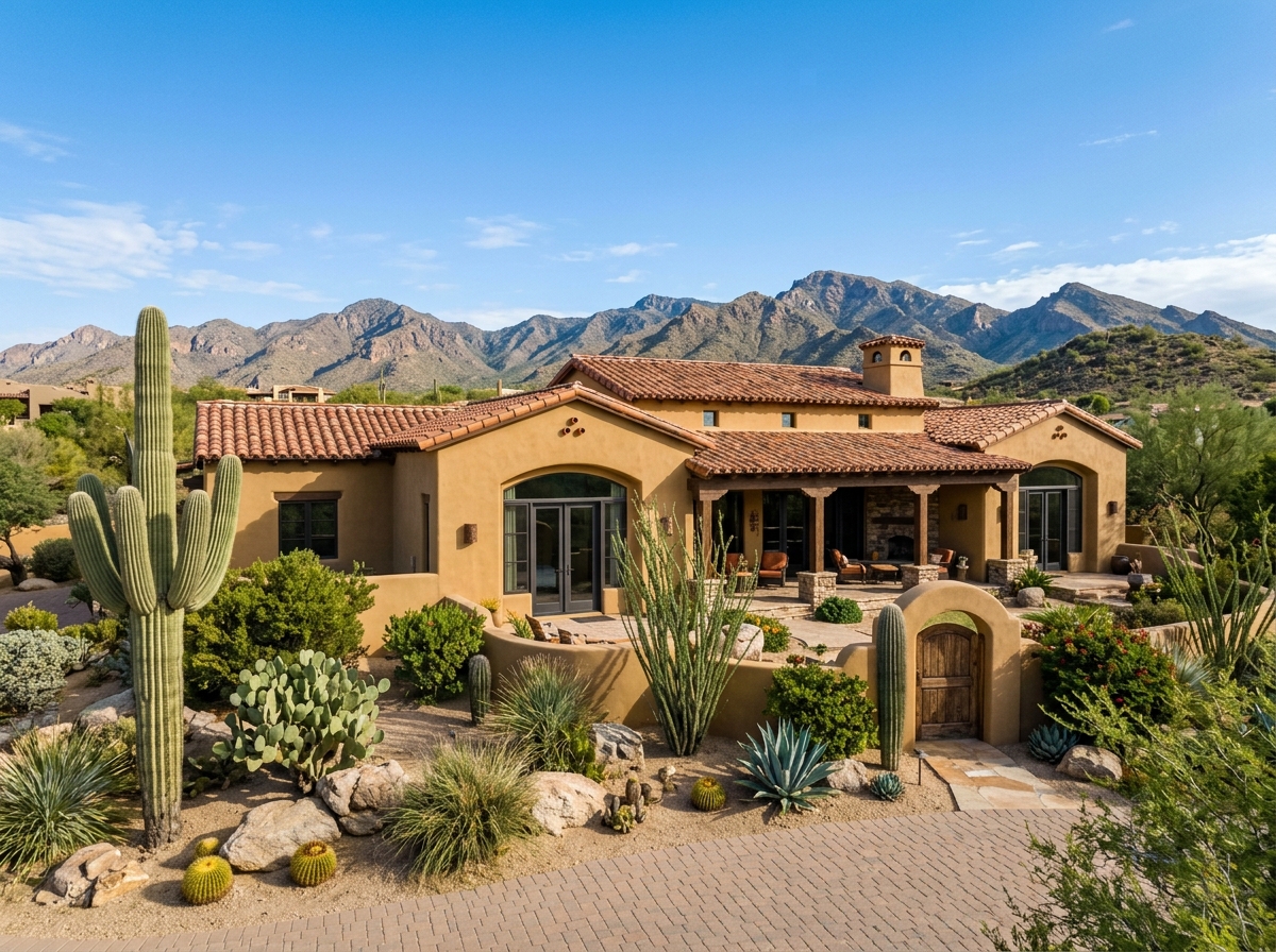 Completed high-build elastomeric exterior paint on custom home in Rancho Mañana, Cave Creek AZ